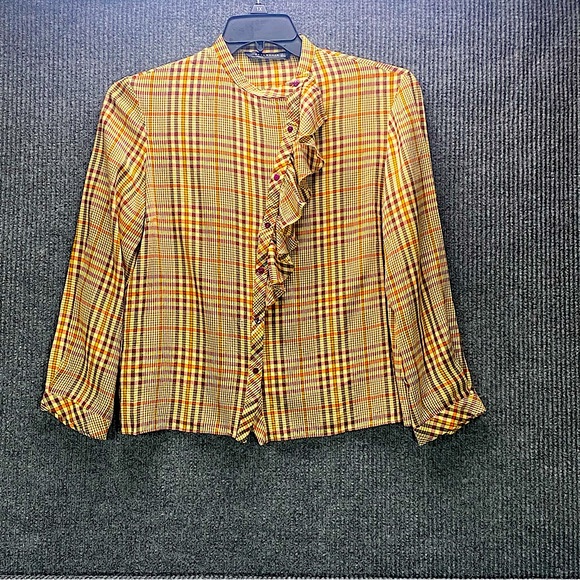 Zara Woman Plaid Shirt with Ruffle Size Medium - Picture 1 of 3